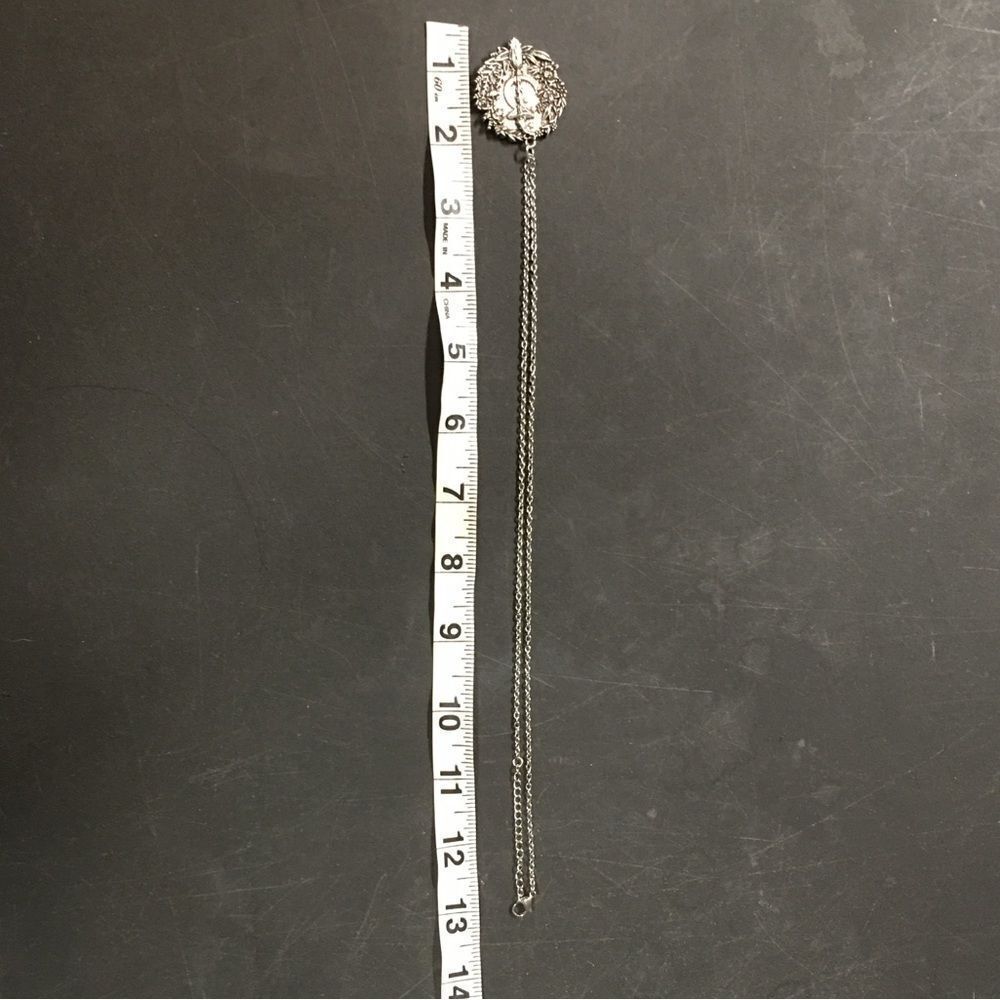 Goth Necklace, Witch’s Broom and Hat, Silver Color, Moon - Picture 3 of 3